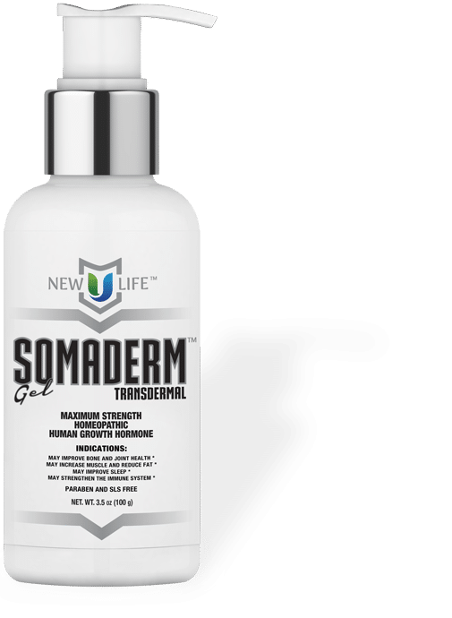 New U Life’s SOMADERM Gel is the only transdermal, FDA registered product, containing Homeopathic human growth hormone.