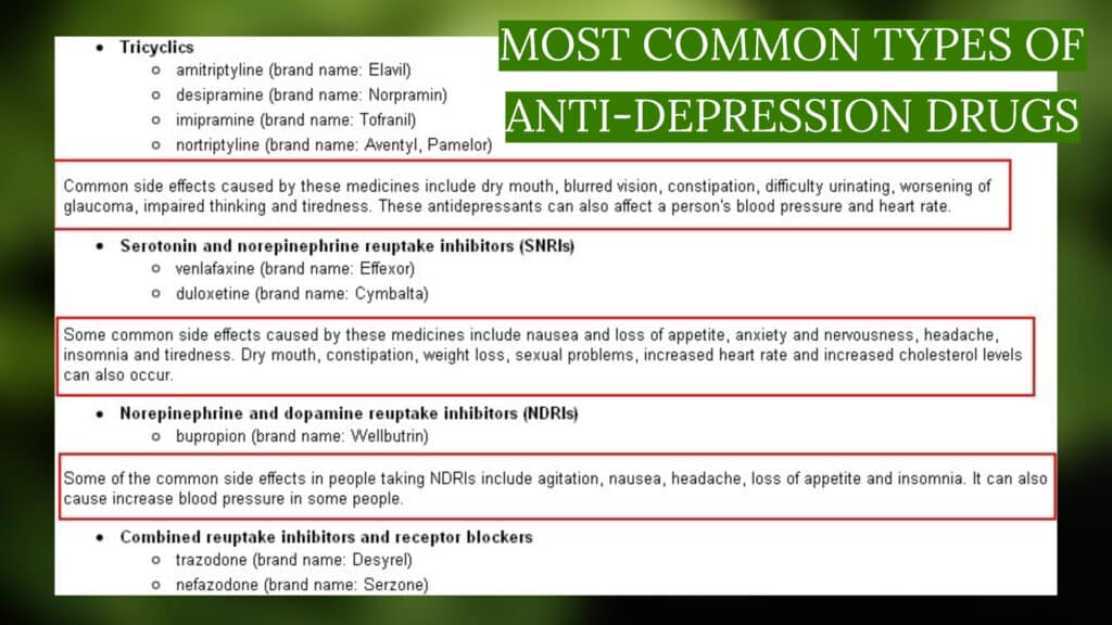 common types of antidepressant drugs